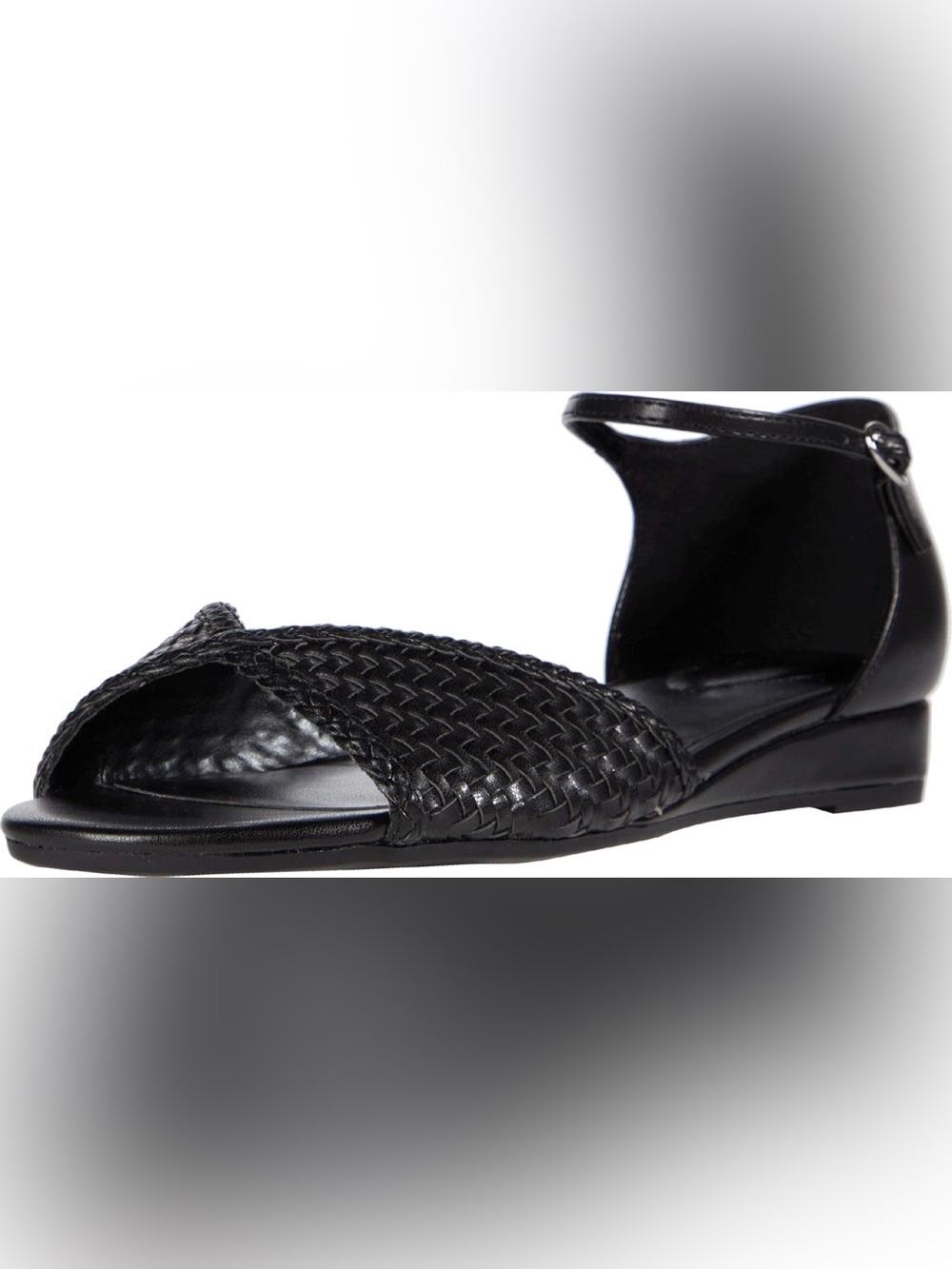 NWT Bandolino Kendric Flat Wedge Summer Sandal Black Woven Faux-Leather Size 10
